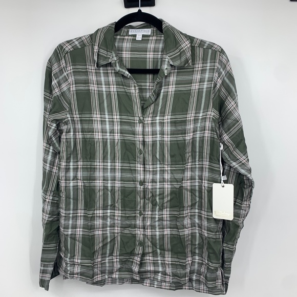 PJ Salvage Other - PJ Salvage womens XS rumples olive pajama top green mad for plaid NEW